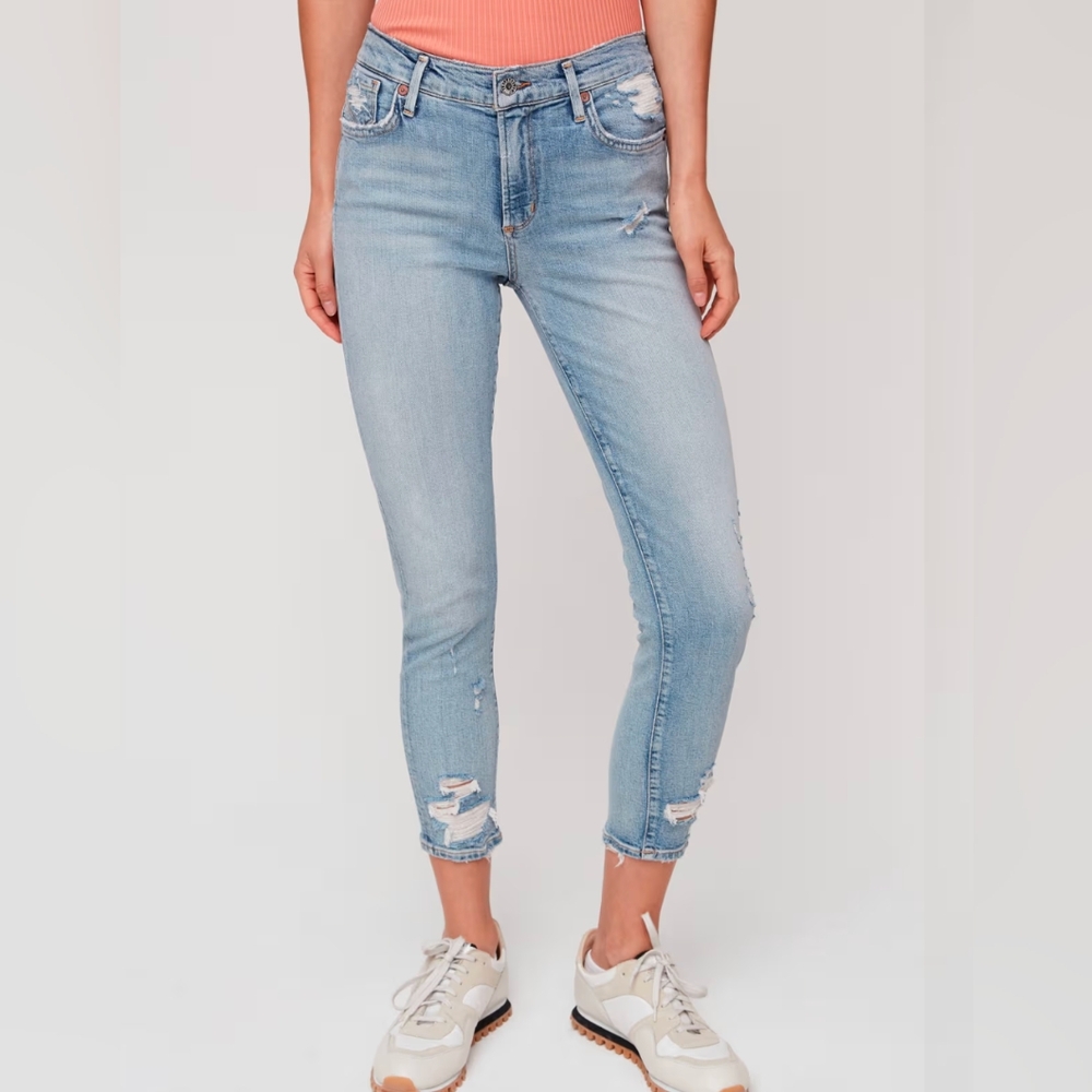 Agolde Sophie Crop Ankle Chewed Hem Medium Rise Distressed Stretch Jean Sz 27
